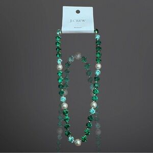 J.Crew Factory Crystal & Pearl Statement Necklace Green or Emerald CE857 NWT.